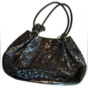 Brighton Metallic Blue Floral Shoulder Bag with Matching Crossbody